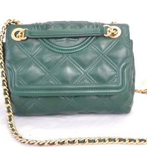 Tory Burch Fleming Quilted Conv Green Leather Bag